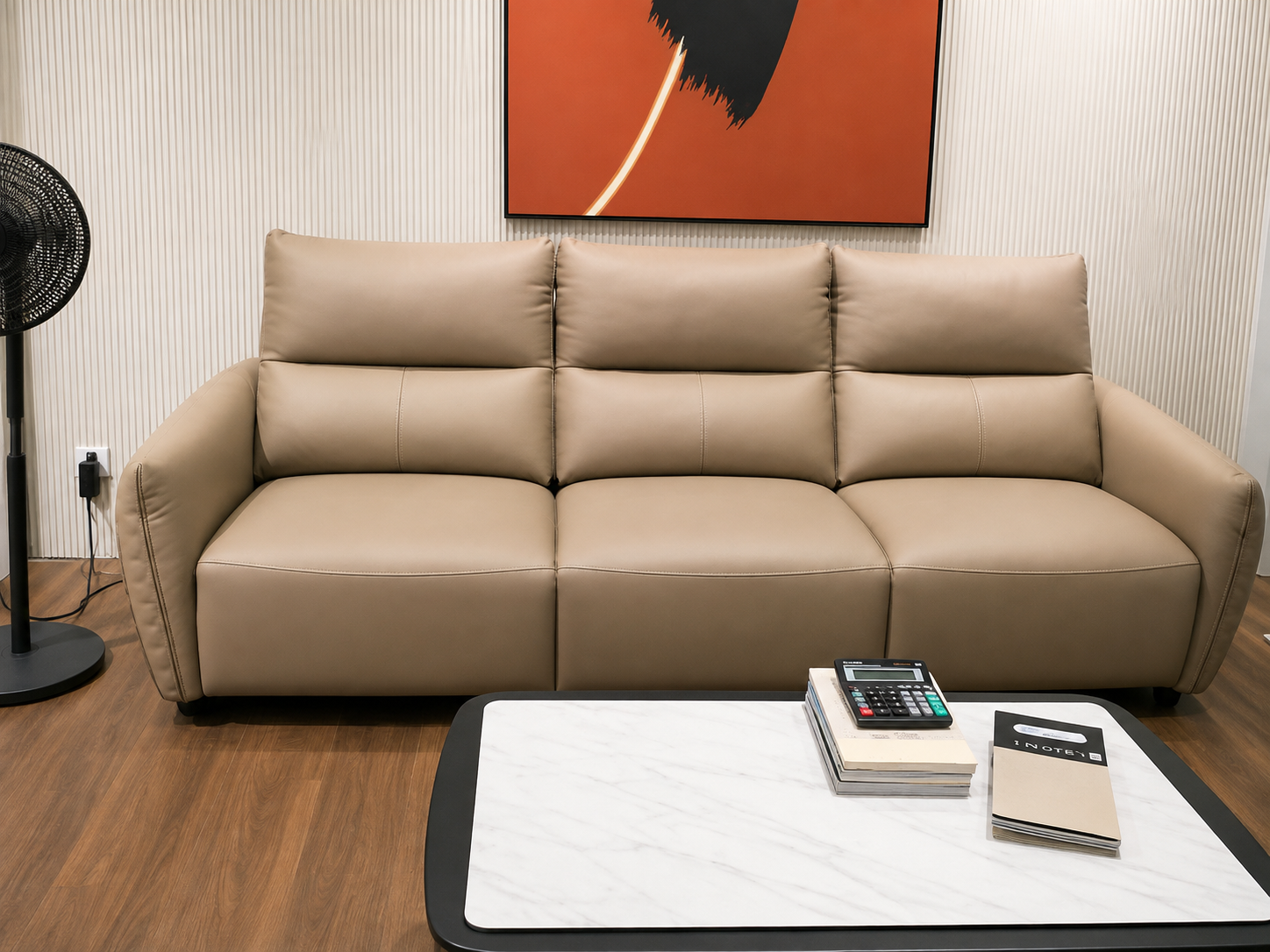The CloudLounge Modern Tan Leather Sofa